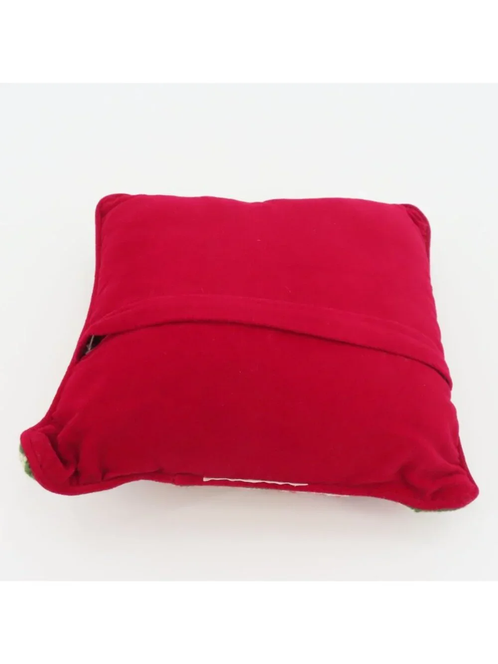 Santa Claus Children Christmas Red Velvet Needlepoint Throw Pillow Xmas Holiday